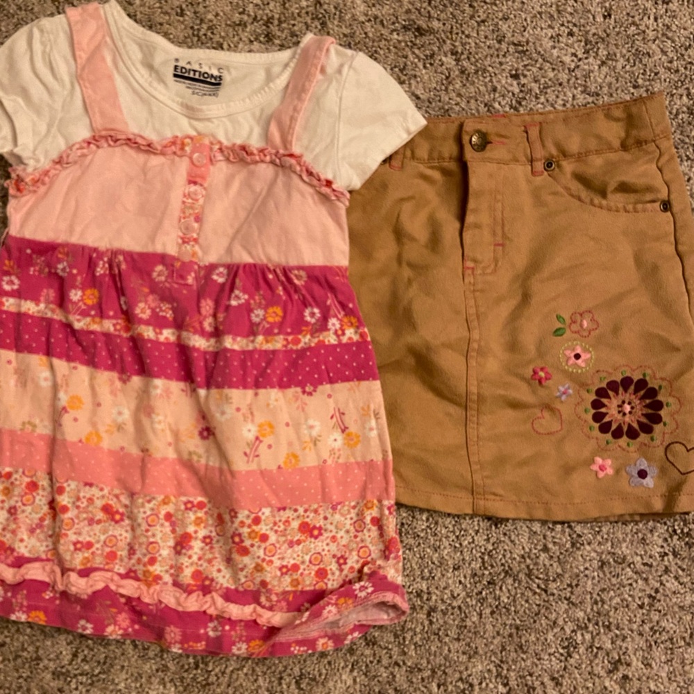 Vintage Hartstrings Tan skirt  with vintage Dress bundle girls 6x